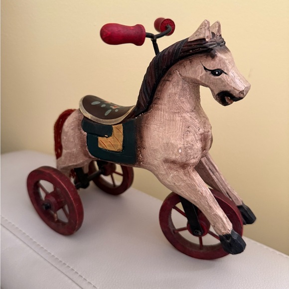 Vintage Wooden Horse Toy with Wheels